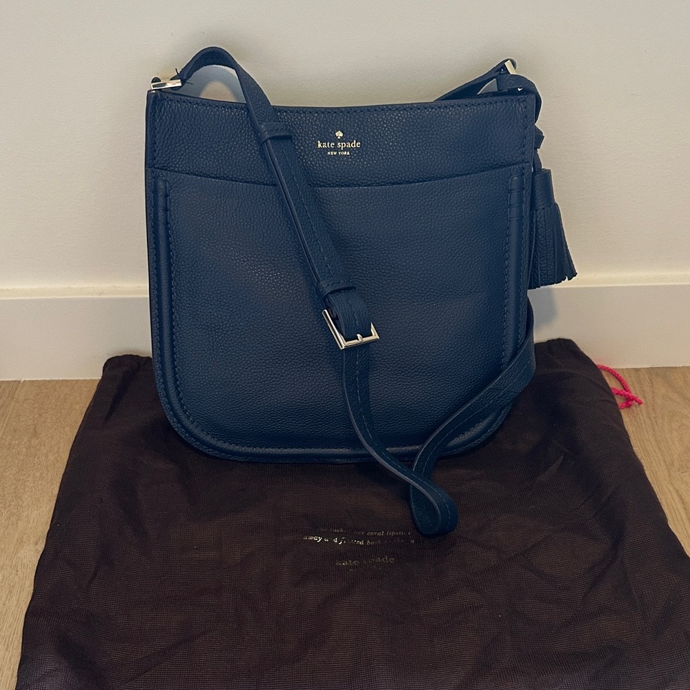 kate spade hemsley navy pebbled leather tassel crossbody bag